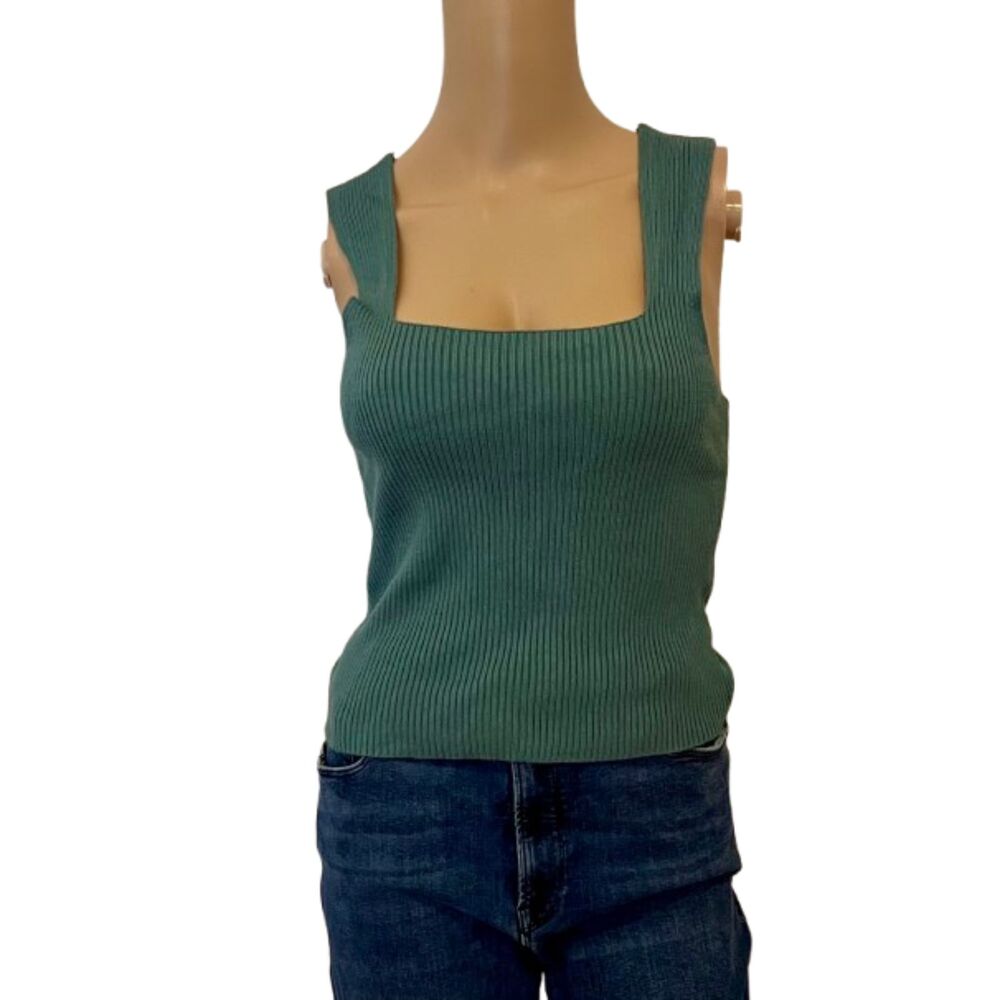 SZ L Abercrombie & Fitch Elevated Square Neck Ribbed Crop Tank Sage - Picture 2 of 6